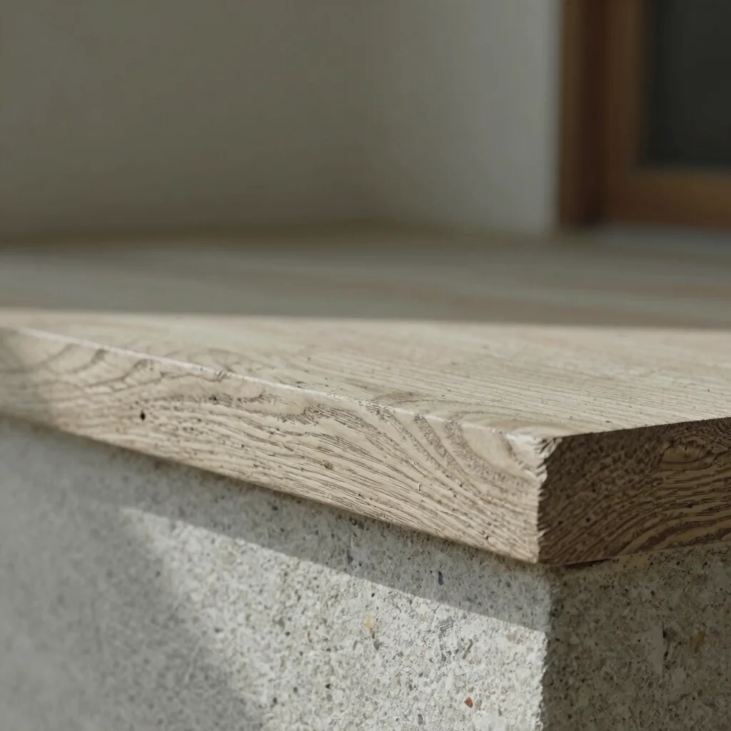 Quiet editorial documentary photograph of hand-carved oak detail with tool marks, soft natural light, 50mm lens